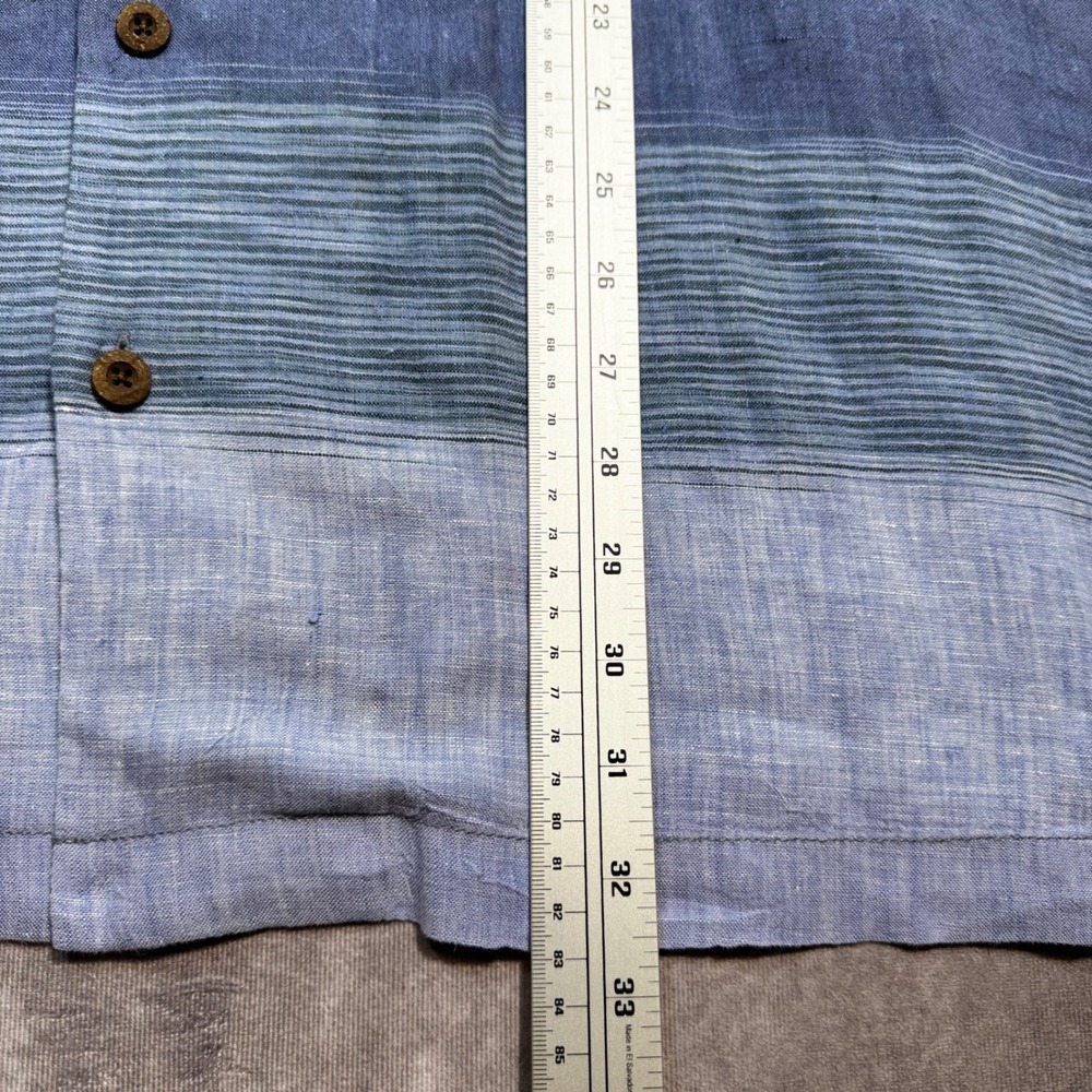 Tommy Bahama Men XL Blue Grey Ombre Striped 100% Linen Short Sleeve Button Shirt - Picture 6 of 7